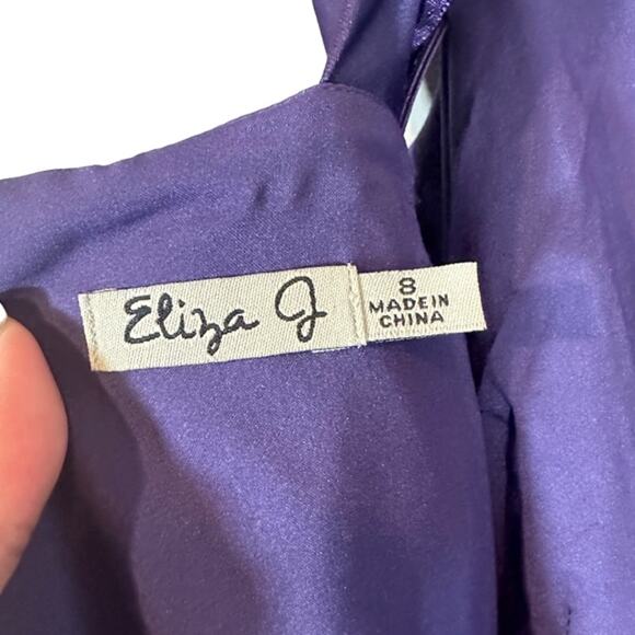 Eliza J Purple Satin One Shoulder Rhinestone Waist Cocktail Dress Women Sz 8 - Picture 9 of 11